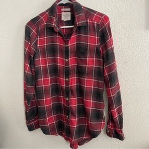 American Eagle Red and Grey Plaid Boyfriend Fit XS
